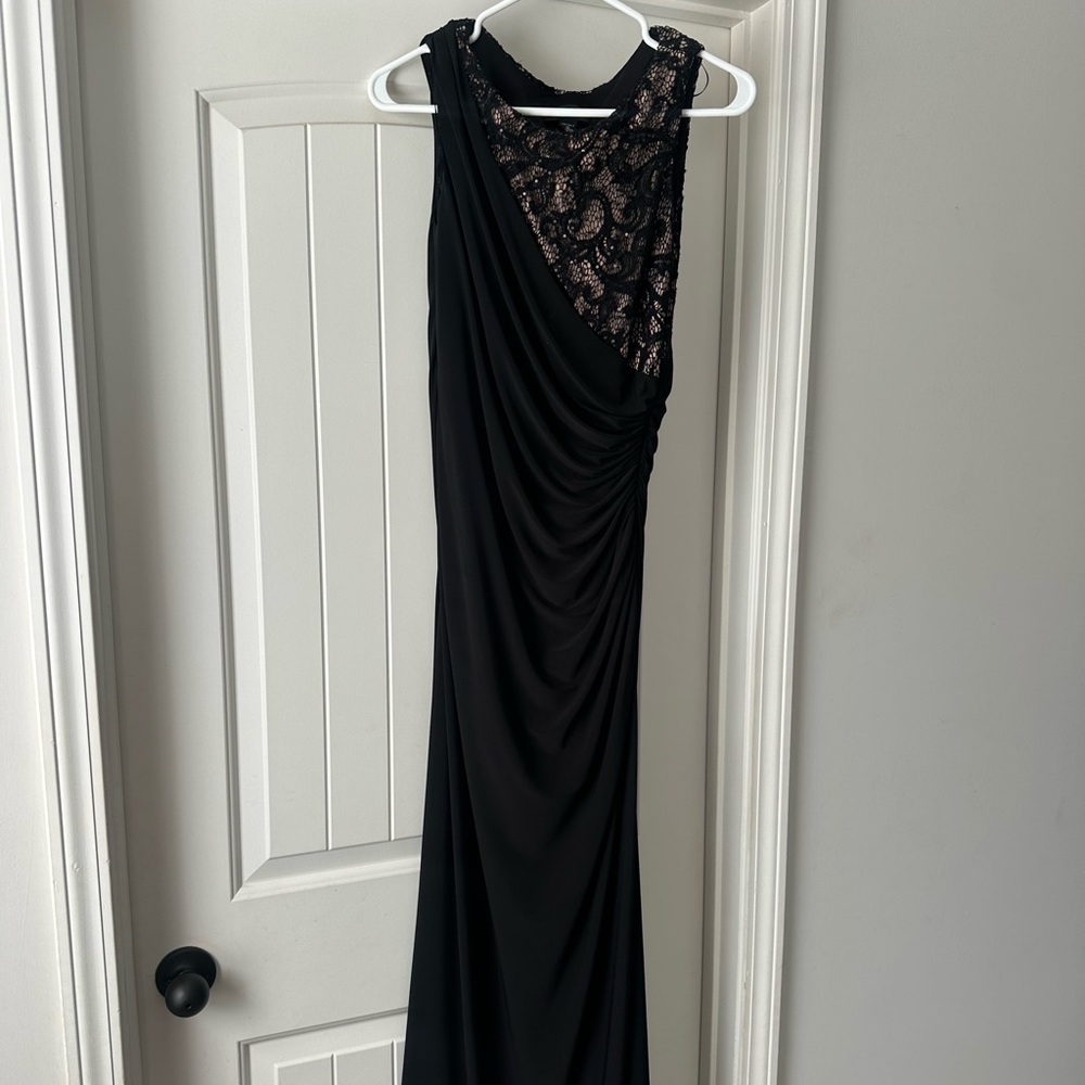 Black Formal Long Dress with Lace Detail Side Slit Size 10